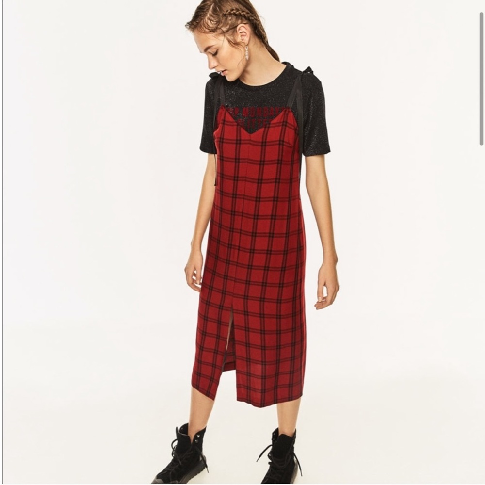 Zara | Plaid Grunge Slit Midi Dress